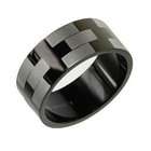   8mm Matte Black Stainless Steel Silver Etched Wedding Band Mens Ring 7