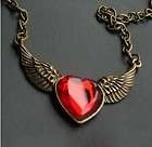 Angel Wing Red Ruby Heart Pendant Fashion Necklace