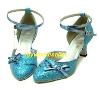 Ladies Latin Ballroom Salsa Sea Blue Glitter Dance Shoes A119  