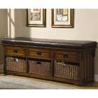 Coaster Large Storage Bench in Medium Brown Finish with Woven Baskets