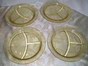   Evans Glass Stippled Rose Band Grill Plates Amber Yellow  