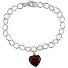 Amour Silver Murano Glass Red Heart Charm Bracelet