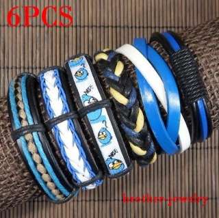 Wholesale lots Cool ethnic tribal 6pcs genuine leather bracelet T036 