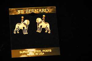 SAINT BERNARD DOG EARRINGS 14K GOLD  