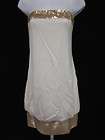 BADGLEY MISCHKA Cream Sequined Strapless Dress Sz 8  