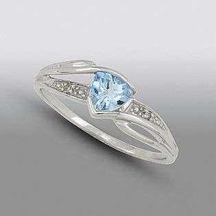 Blue Topaz and Diamond Accent Ring. 10K White Gold  Jewelry Gemstones 