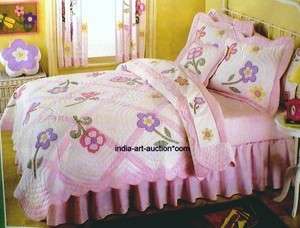   DRAGONFLY PINK GIRLS TWIN QUILT SET 8P HANDMADE APPLIQUE FLORAL  
