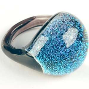    Glass Dichroic Finger Ring Large Blue Gorilla Glass Jewelry