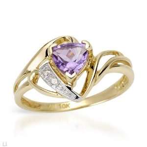 Yellow Gold 0.64 CTW Amethyst and 0.01 CTW Accent Diamond Ladies Ring 