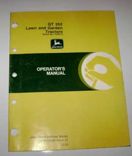 John Deere GT262 GT 262 Lawn Tractor Operators Manual  