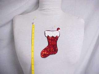 CHRISTMAS STOCKING APPLIQUE RED/WHITE SEQUIN SEED BEADS  