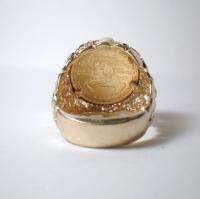Ladies or Gents 14K Gold Nugget Ring w/ 21.6K Gold Liberty Coin   Size 