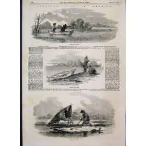  1858 Frontier Life America Otter Hunting Canoe Print