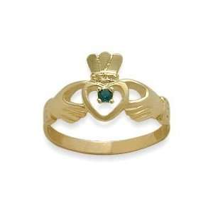 Ladies 10 Karat Yellow Gold Emerald Claddagh Ring   6.75 