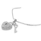  Silver Sterling Silver Necklace   Heart Lock and Key with Clear CZ 