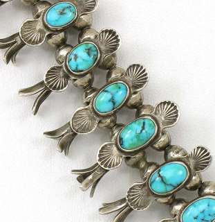 ESTATE NAVAJO STERLING SILVER SQUASH BLOSSOM TURQUOISE NECKLACE