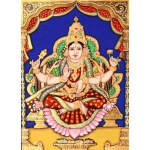 Goddess Lakshmi   Water Color Mysore Painting on Paper   Artist 