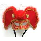 RedSkyTrader Venetian Male Masquerade Pirate Hat Mask   Red and Gold 