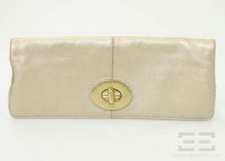 Coach Gold Leather Fold Over Clutch Handbag  