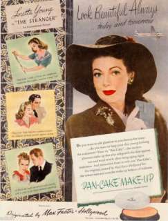 1946 Loretta Young Photo Max Factor Make Up print ad  