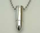 MENS SILVER BULLET CREMATION URN NECKLACE STAINLESS STEEL CYLINDER 