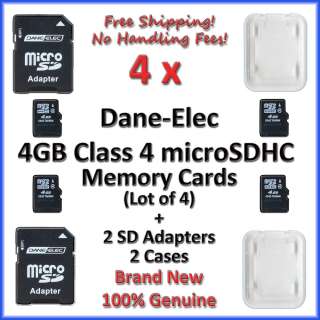   Dane Elec 4GB MicroSDHC Memory Card MicroSDHC Memory Card 2 Adap/Cases