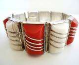   RED CORAL WHITE AGATE MEXICO MEXICAN STERLING SILVER BRACELET  