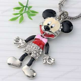 Enamel Mickey Mouse Crystal Pendant Silver Plated 1pc Fit Necklace 