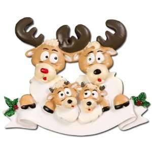  Personalized Four Family Name Reindeer Ornament 