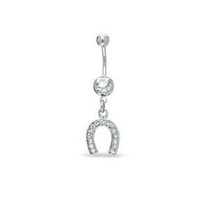 014 Gauge Horseshoe Belly Button Ring with Cubic Zirconia in Stainless 