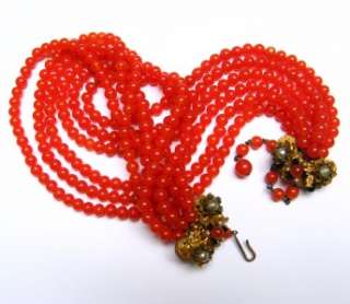   Carnelian GLASS Bead Pearl 6 Strand NECKLACE Haskell Unsigned  