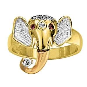  Gold Elephant Fashion CZ Cubic Zirconia High Polish Finish Ring Band 