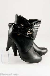 Women Fashion Faux Leather Metal Buckle Strap High Heels Ankle Boots 