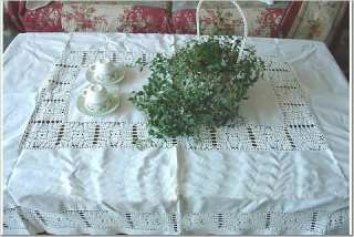 Vintage HandCrochert/Patched White Cotton Table Cloth  