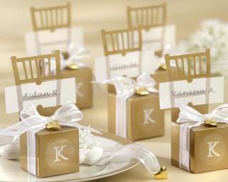 Sets of 12 Miniature Gold Chair Favor Box w/ Heart Charm & Ribbon