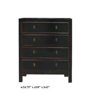  Chinese Oriental Black Lacquer 4 Drawers Dresser