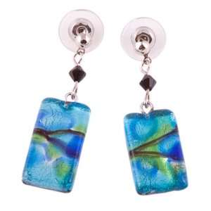   Silvertone Blue Design Rectangle Dangle Earrings Fashion Jewelry