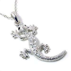    Silvertone Crystal Lizard Pendant Necklace Fashion Jewelry Jewelry