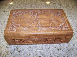 VINTAGE INDIA HAND MADE CARVED WOOD JEWELRY CIGAR BOX CHEST LARGE SIZE 