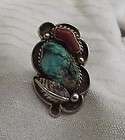 Old American Indian Huge Turquoise Coral Sterling Mens Ring