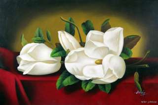 White Magnolia Flowers Buds Floral Large Oil Painting  