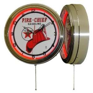   Neon 15.5 Chrome Wall Clock Fire Chief Gasoline Red