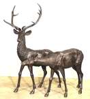 Pair Cast Bronze Outdoor Life Size Deer Statues  