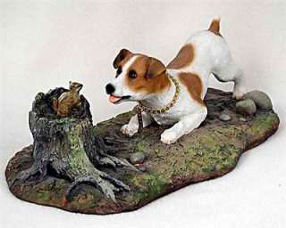 NEW BROWN WHITE JACK RUSSELL TERRIER PLAYING DOG REPLICA STATUE 
