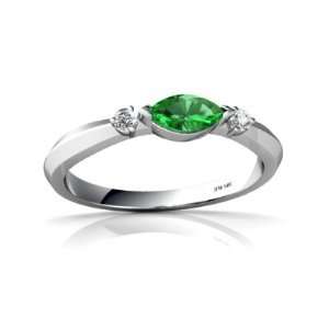    14K White Gold Marquise Created Emerald Ring Size 8 Jewelry