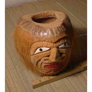    Two (2) Carved Coconut Tiki Faces (Centerpiece)