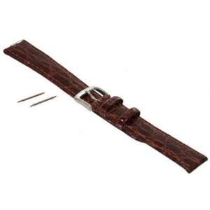 Brown Gen Crocodile Leather Watch Band Stitched 18mm 