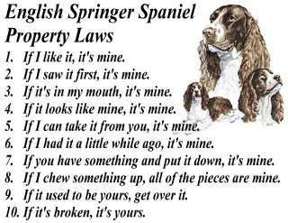 PARCHMENT PRINT ENGLISH SPRINGER SPANIEL DOG BREED PROPERTY LAWS 