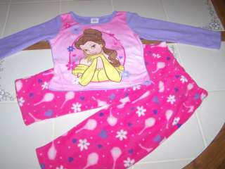 Nwt New Disney Princess Belle Pajamas Fleece 2Pc Pink 4  