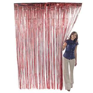 Red Metallic Fringe Door Curtain Party Decor 3 x 8  